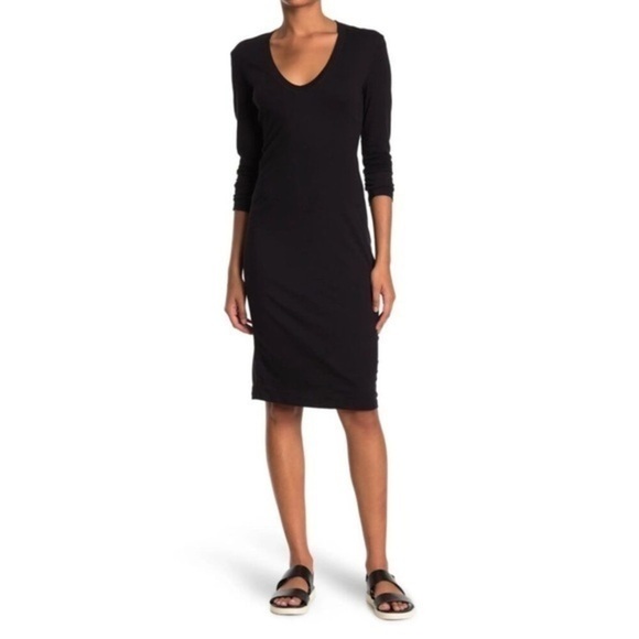 James Perse Dresses & Skirts - Standard James Perse V-Neck Long Sleeve Knit Dress Black size 3